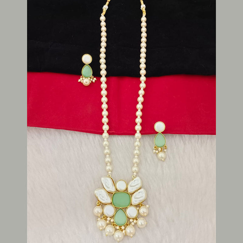 Marudhar Creation Gold Plated Mother Of Pearls Long Necklace Set