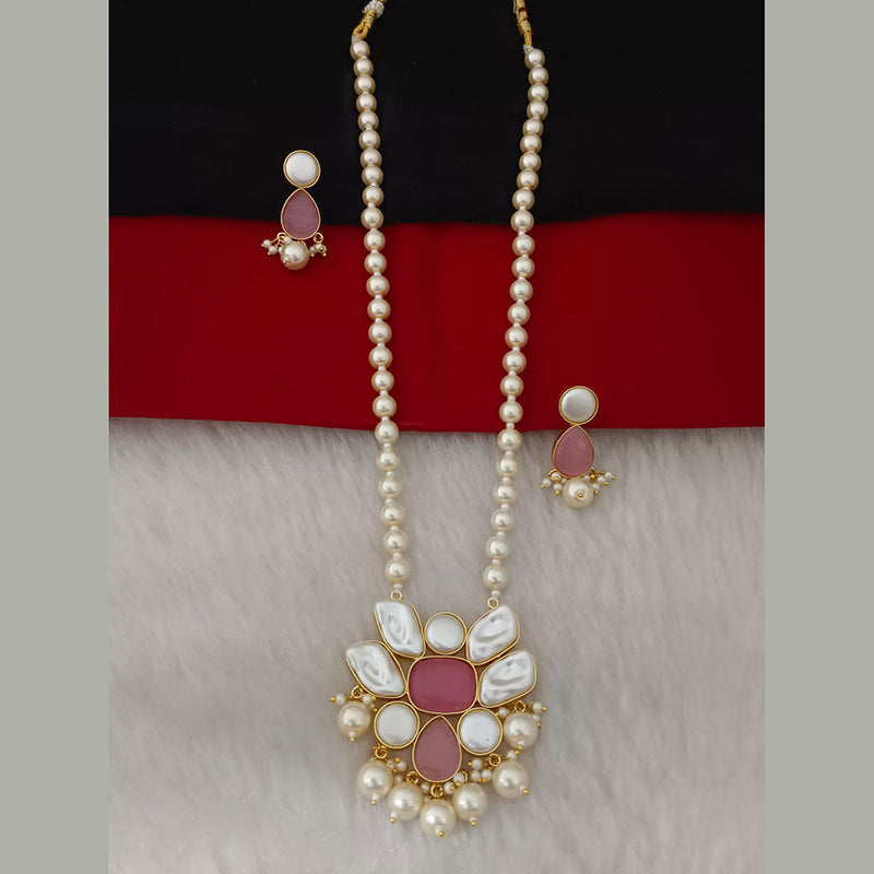 Marudhar Creation Gold Plated Mother Of Pearls Long Necklace Set