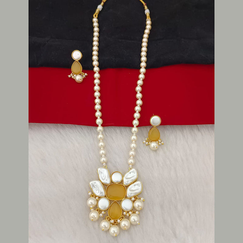 Marudhar Creation Gold Plated Mother Of Pearls Long Necklace Set