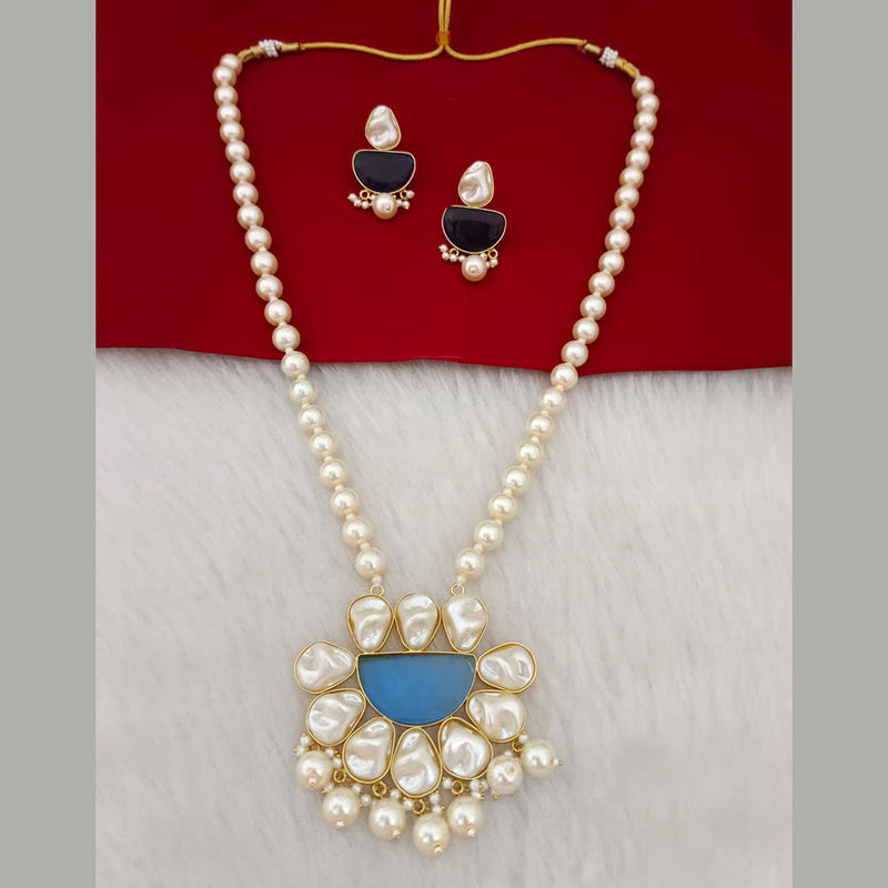 Marudhar Creation Gold Plated Mother Of Pearls Long Necklace Set