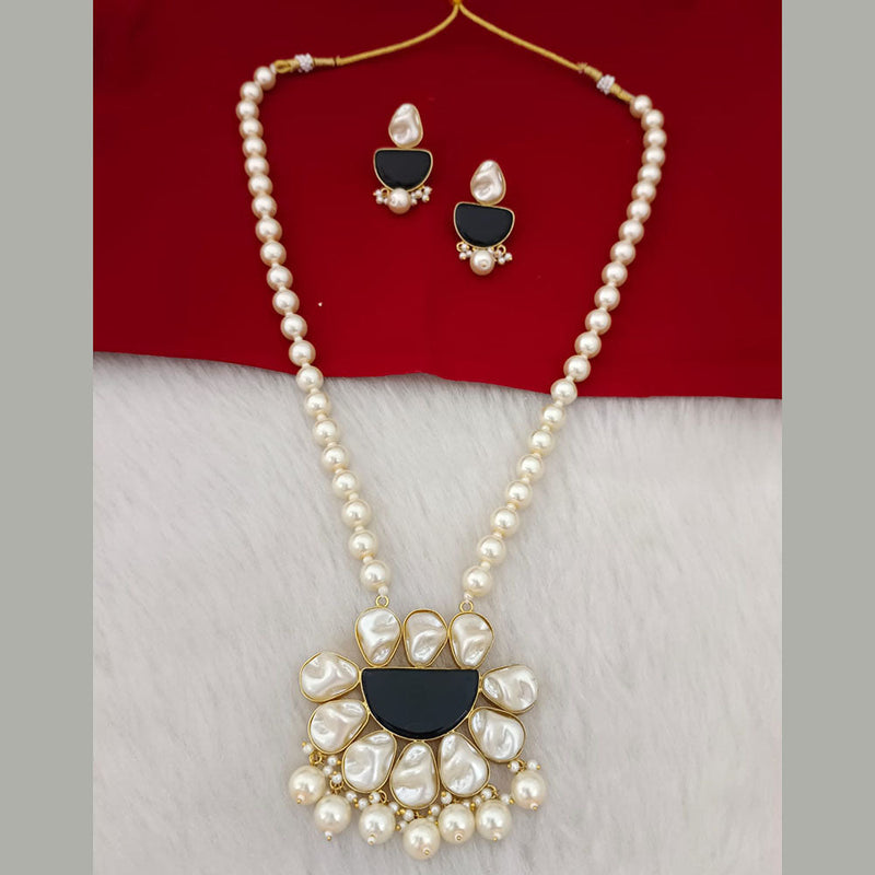 Marudhar Creation Gold Plated Mother Of Pearls Long Necklace Set