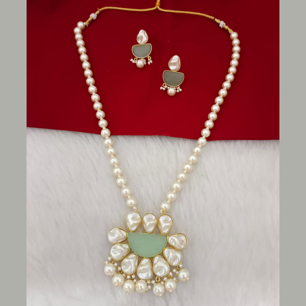 Marudhar Creation Gold Plated Mother Of Pearls Long Necklace Set