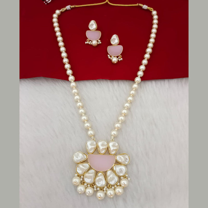 Marudhar Creation Gold Plated Mother Of Pearls Long Necklace Set