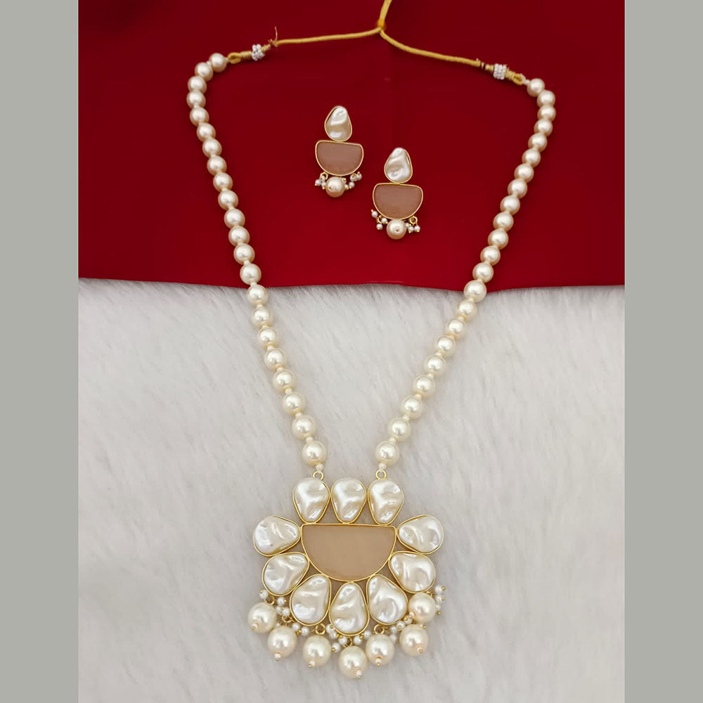 Marudhar Creation Gold Plated Mother Of Pearls Long Necklace Set