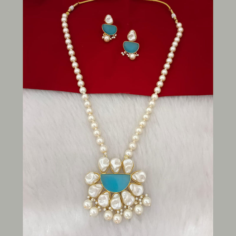 Marudhar Creation Gold Plated Mother Of Pearls Long Necklace Set