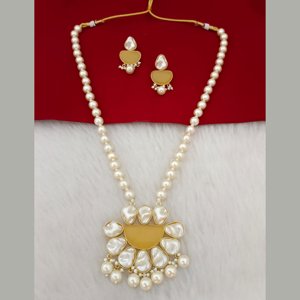 Marudhar Creation Gold Plated Mother Of Pearls Long Necklace Set