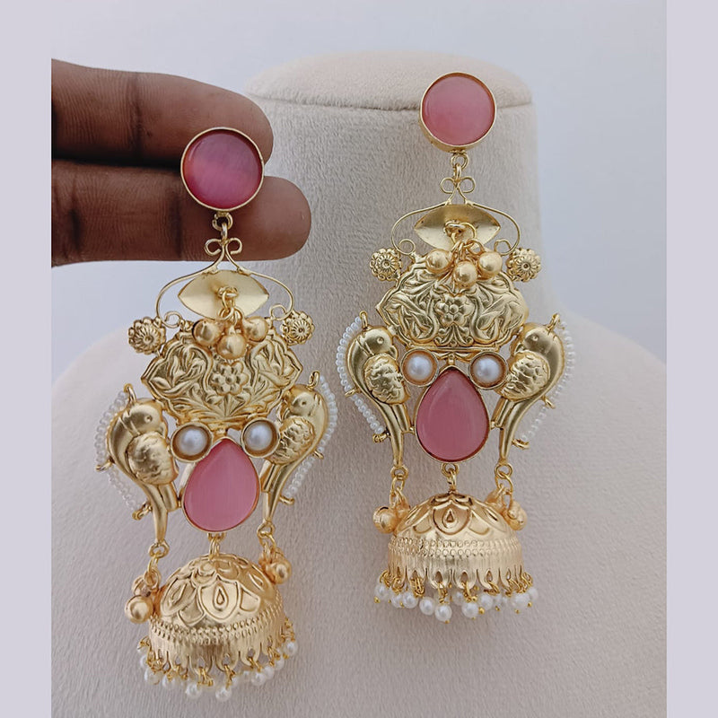 Marudhar Creations Gold Plated Kundan Stone And Pearls Jhumki Earrings