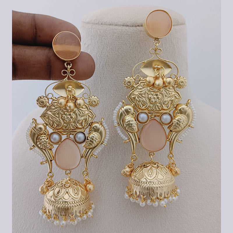 Marudhar Creations Gold Plated Kundan Stone And Pearls Jhumki Earrings