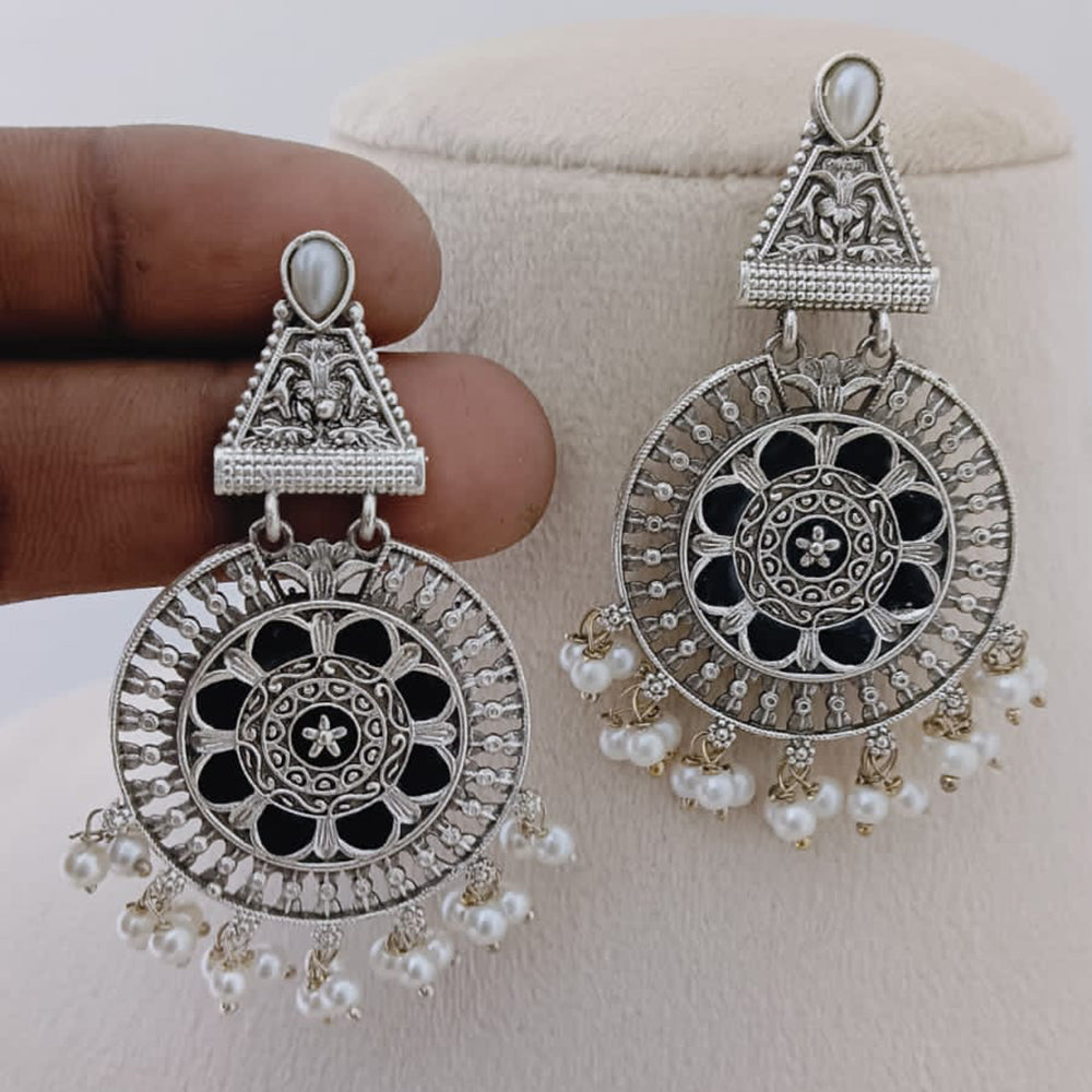 Marudhar Creations Oxidised Plated Pota Stone Dangler Earrings