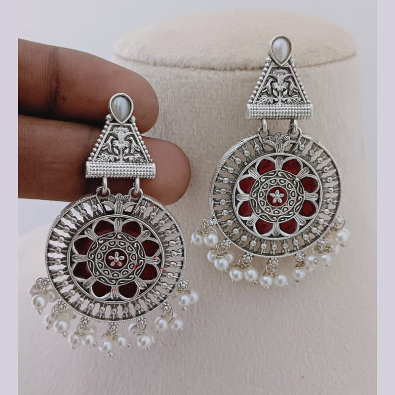 Marudhar Creations Oxidised Plated Pota Stone Dangler Earrings