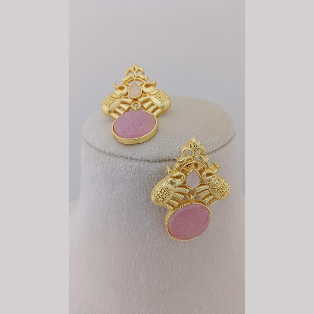 Marudhar Creations Gold Plated Matte Finish Pota Stone Dangler Earrings