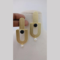 Marudhar Creations Gold Plated Matte Finish Pota Stone Dangler Earrings