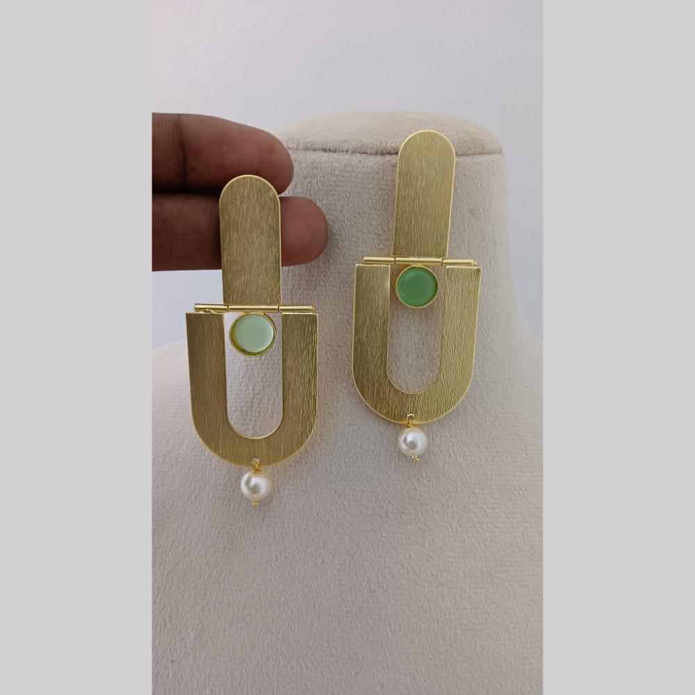 Marudhar Creations Gold Plated Matte Finish Pota Stone Dangler Earrings