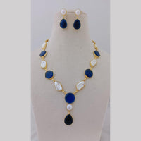 Marudhar Creations Gold Plated Matte Finish Pota Stone And Mother Of Pearls Necklace Set