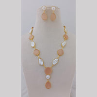 Marudhar Creations Gold Plated Matte Finish Pota Stone And Mother Of Pearls Necklace Set