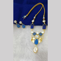 Marudhar Creations Gold Plated Matte Finish Pota Stone And Mother Of Pearls Necklace Set