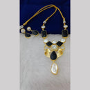 Marudhar Creations Gold Plated Matte Finish Pota Stone And Mother Of Pearls Necklace Set