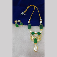 Marudhar Creations Gold Plated Matte Finish Pota Stone And Mother Of Pearls Necklace Set