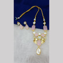 Marudhar Creations Gold Plated Matte Finish Pota Stone And Mother Of Pearls Necklace Set