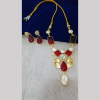 Marudhar Creations Gold Plated Matte Finish Pota Stone And Mother Of Pearls Necklace Set