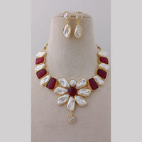 Marudhar Creations Gold Plated Matte Finish Pota Stone And Mother Of Pearls Necklace Set