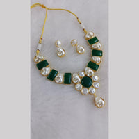 Marudhar Creations Gold Plated Matte Finish Pota Stone And Mother Of Pearls Necklace Set