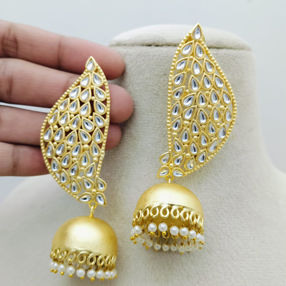 Marudhar Creations Gold Matte Finish Kundan Stone Jhumki Earrings