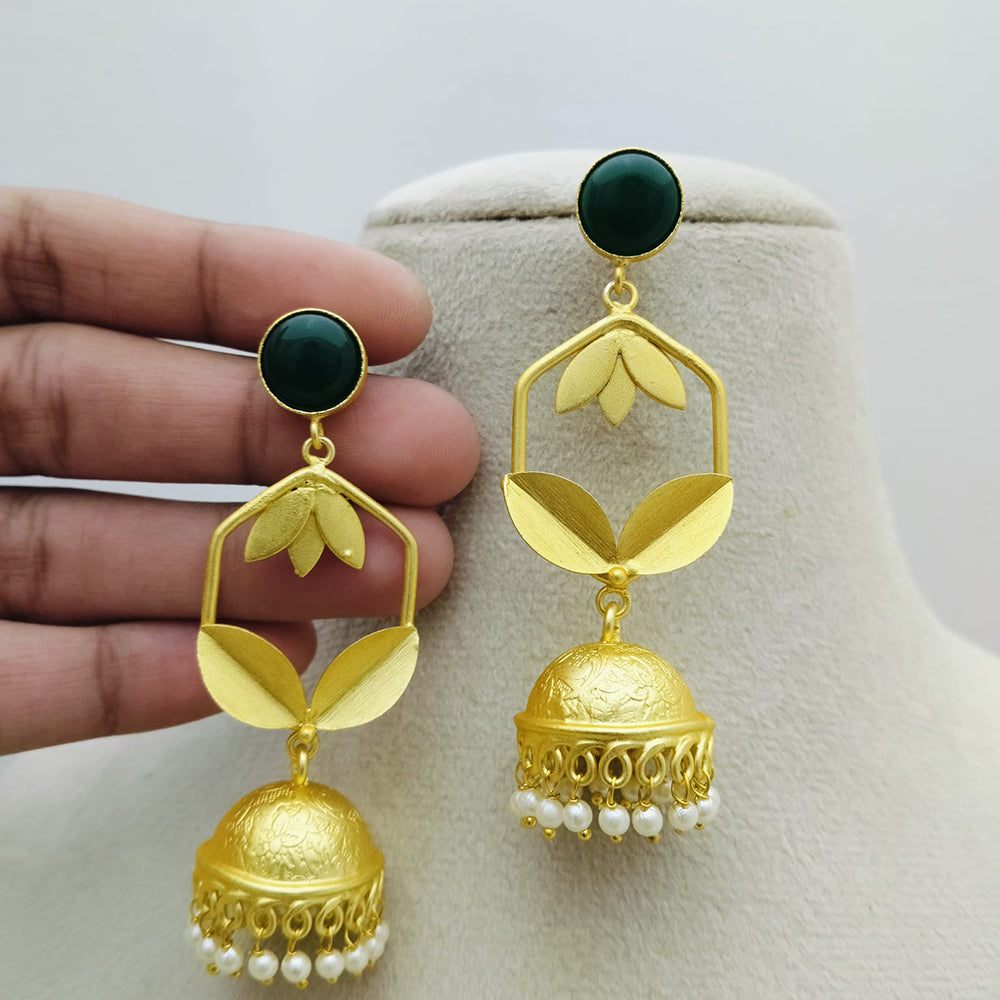 Marudhar Creations Gold Matte Finish Pota Stone Jhumki Earrings
