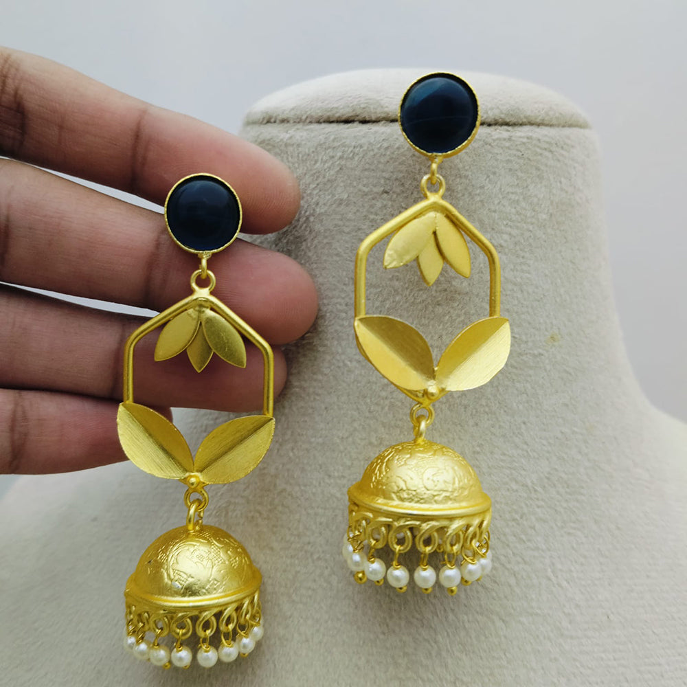 Marudhar Creations Gold Matte Finish Pota Stone Jhumki Earrings