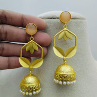 Marudhar Creations Gold Matte Finish Pota Stone Jhumki Earrings