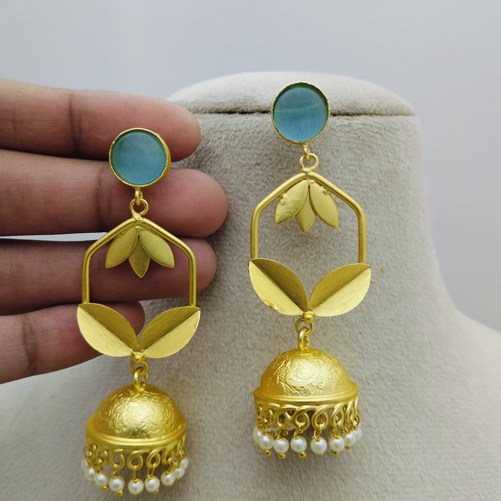 Marudhar Creations Gold Matte Finish Pota Stone Jhumki Earrings
