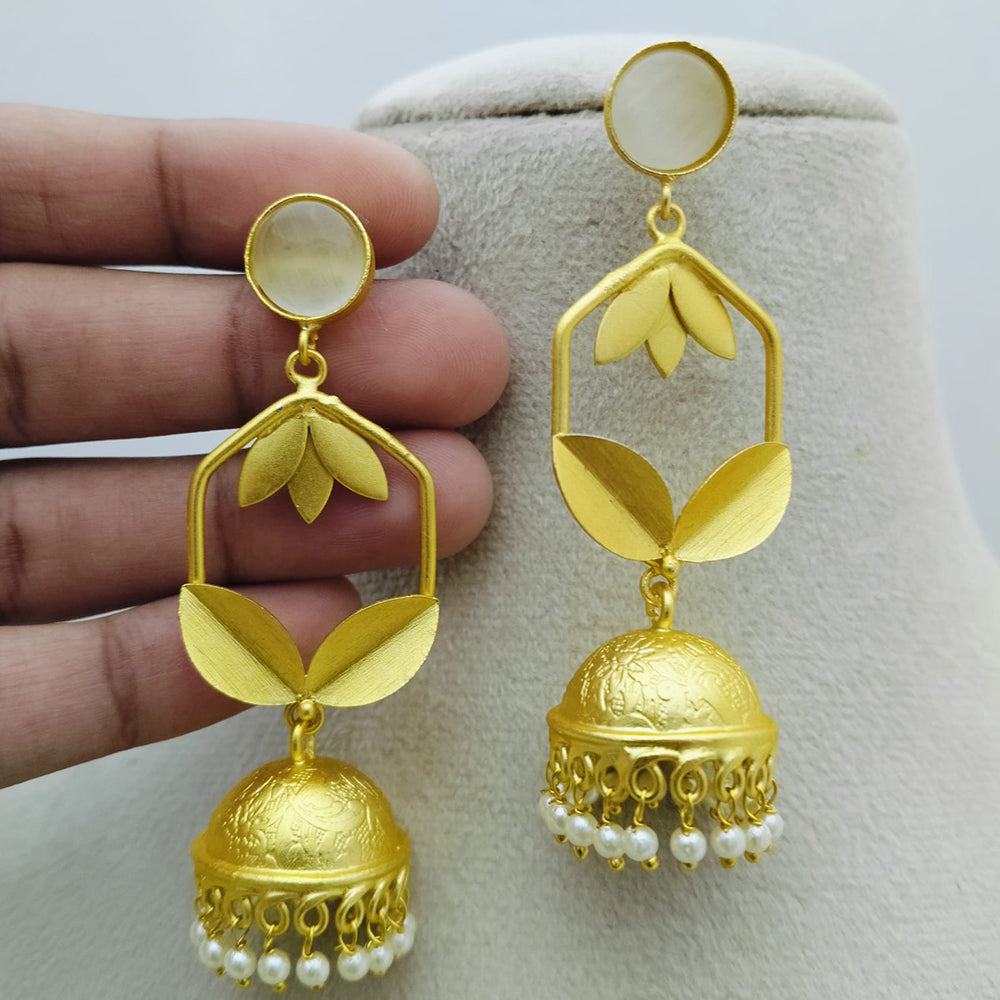 Marudhar Creations Gold Matte Finish Pota Stone Jhumki Earrings