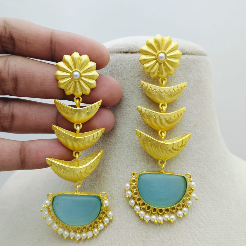 Marudhar Creations Gold Matte Finish Pota Stone Dangler Earrings