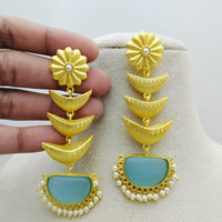 Marudhar Creations Gold Matte Finish Pota Stone Dangler Earrings