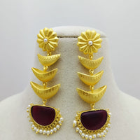 Marudhar Creations Gold Matte Finish Pota Stone Dangler Earrings