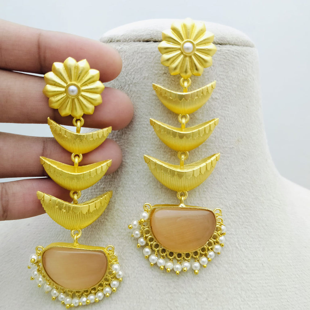 Marudhar Creations Gold Matte Finish Pota Stone Dangler Earrings