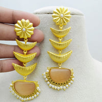 Marudhar Creations Gold Matte Finish Pota Stone Dangler Earrings