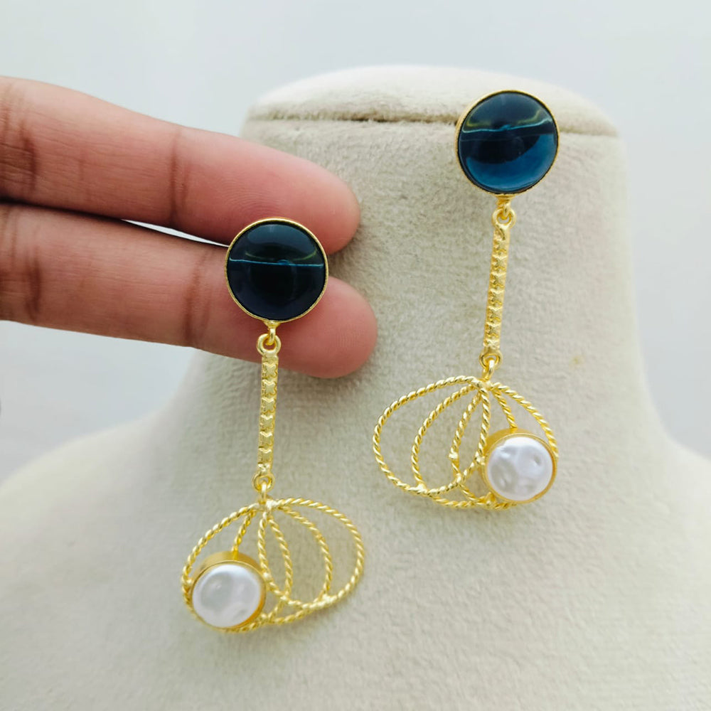 Marudhar Creations Gold Matte Finish Pota Stone Dangler Earrings