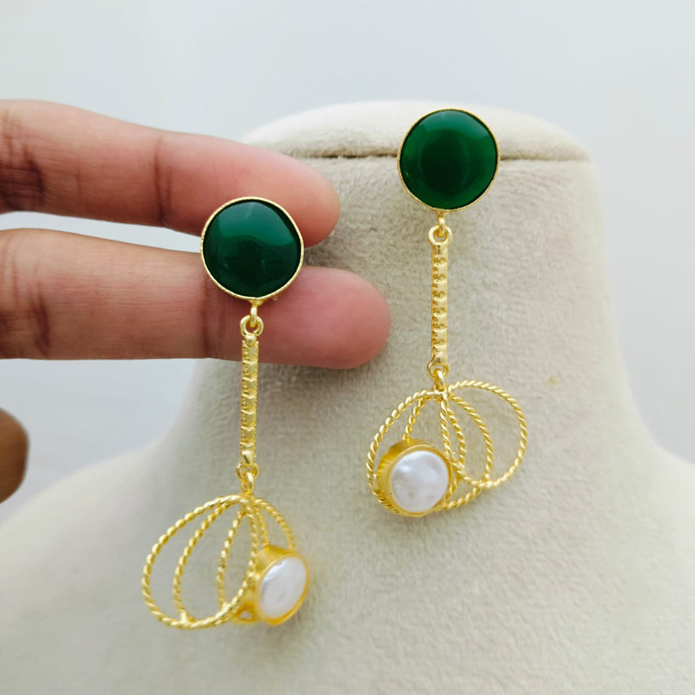 Marudhar Creations Gold Matte Finish Pota Stone Dangler Earrings