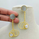 Marudhar Creations Gold Matte Finish Pota Stone Dangler Earrings