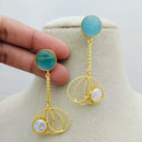 Marudhar Creations Gold Matte Finish Pota Stone Dangler Earrings