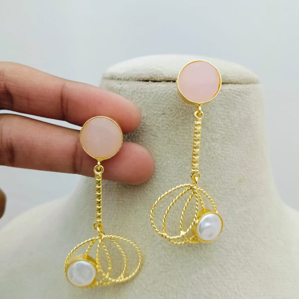 Marudhar Creations Gold Matte Finish Pota Stone Dangler Earrings