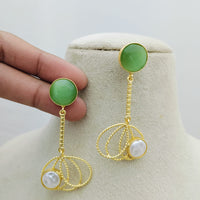 Marudhar Creations Gold Matte Finish Pota Stone Dangler Earrings