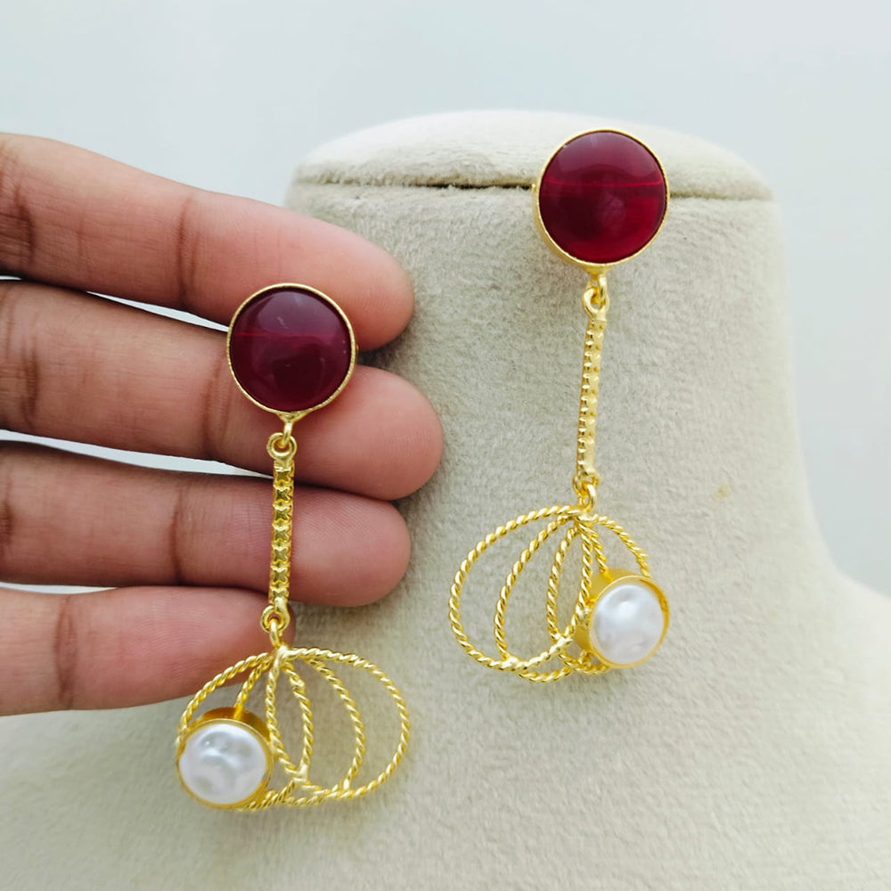 Marudhar Creations Gold Matte Finish Pota Stone Dangler Earrings