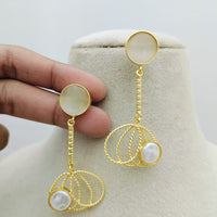 Marudhar Creations Gold Matte Finish Pota Stone Dangler Earrings