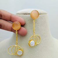Marudhar Creations Gold Matte Finish Pota Stone Dangler Earrings