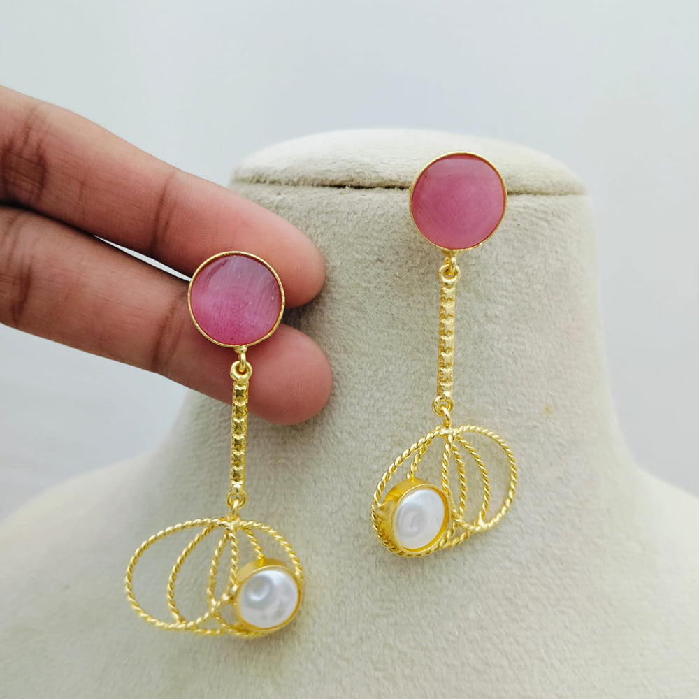 Marudhar Creations Gold Matte Finish Pota Stone Dangler Earrings