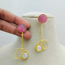 Marudhar Creations Gold Matte Finish Pota Stone Dangler Earrings