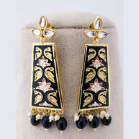 Marudhar Creations Royal Gold Matte Finish Kundan Stone And Pearl Meenakari Dangler Earrings