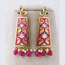 Marudhar Creations Royal Gold Matte Finish Kundan Stone And Pearl Meenakari Dangler Earrings